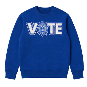 Sweat-shirt Zeta Phi Beta Chenille VOTE bleu pour femme, col rond brodé de lettres grecques, haut décontracté de qualité supérieure - Product Image 1