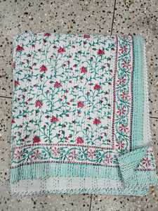 Handmade Reversible Kantha Quilt Bedcover with Intricate Hand Stitching <b>Comfortable</b> Cotton Fabric and Elegant Bedroom Appeal - Product Image 2
