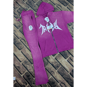 ชุดเซ็ตวินเทจสองชิ้นแบบ ODM สั่งทำพิเศษ เสื้อฮู้ดดี้สีพื้นแบบวินเทจและกางเกงขาบานทรงหลวมสำหรับผู้ชายไซส์พลัส ผ้าฟลีซสำหรับฤดูหนาว - Product Image 1