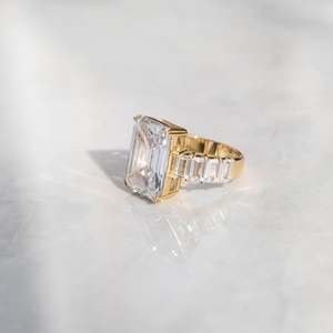925 Sterling <b>Silver</b> <b>Emerald</b> Cut Moissanite Engagement <b>Ring</b> Yellow Gold Plated VVS1 D Color Statement <b>Ring</b> for Women - Product Image 1