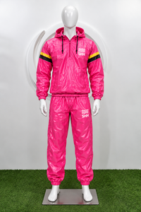Custom Pink Hooded Sauna Suit Women <b>Men</b> Shiny Sweat Tracksuit Half Zip Pullover Jacket Pants Set <b>Thermal</b> Workout Fitness Wear - Product Image 6