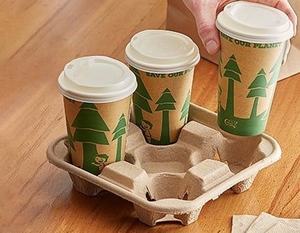 Plateau de service empilable en pulpe moulée 4 tasses, écologique et 100 % compostable, pour boissons chaudes et froides en gros pour cafés - Product Image 3