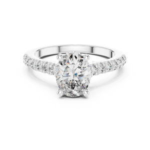 Anillo de Compromiso Art Deco con Moissanita Ovalada Creada en Laboratorio, Proyecto Vinson, con Banda Pavé, Anillo de Lujo de Acero Inoxidable - Product Image 1