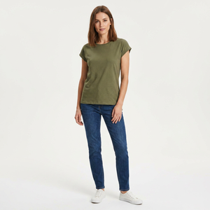 T-shirt Femme Vert Olive à Manches Courtes 100% Coton Tricoté Décontracté Respirant Col Rond Coupe Classique Printemps Été Bangladesh - Product Image 5