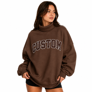 Nouveau sweat-shirt décontracté pour femme à manches longues en tissu polaire de haute qualité, couleurs unies, coupe décontractée, col montant - Product Image 1