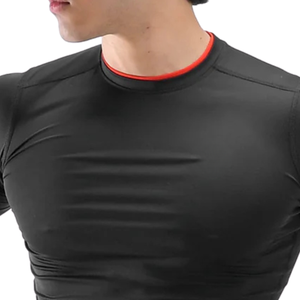 Chemise de compression athlétique noire pour hommes, respirante, à séchage rapide, extensible, à manches courtes, pour l'entraînement en salle de sport, haut de sport - Product Image 3