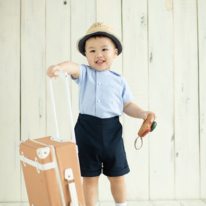 Titus Vintage 2 pièces enfants vêtements bleu manches courtes chemise et pantalon court printemps été automne tenues pour bébé garçons - Product Image 5