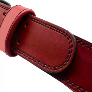 Ceinture de musculation rouge profilée avec boucle à double ardillon en cuir véritable, soutien robuste du tronc - Product Image 3
