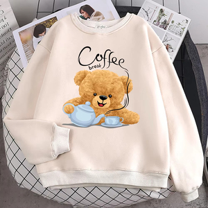 Sudadera con capucha para mujer, nueva, de calidad, estilo casual, con estampado de oso de peluche preparando café, holgada y suave - Product Image 2