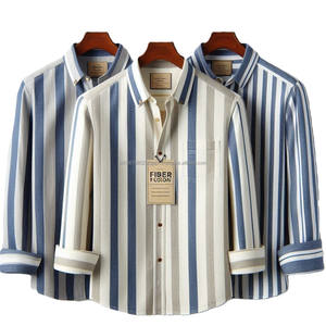 Camisas de hombre de estilo formal de algodón 100% personalizadas con cuello elegante, tela transpirable antiarrugas y diseño a rayas - Product Image 2