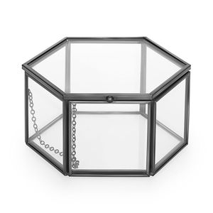 Hexagonal Glass Jewelry <b>Box</b> with Metal Frame Clear Display Case for Necklace Ring Storage <b>Vanity</b> Desk Use - Product Image 1