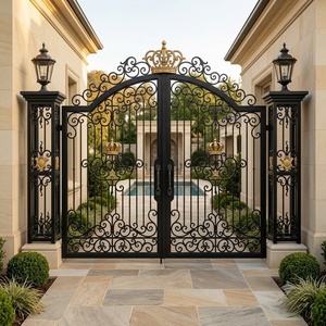 Custom Handcrafted Ornamental Iron Heavy Duty European Design Anti-Rust Powder Coated <b>Double</b> Swing <b>Gate</b> for Residential Estate - Product Image 2
