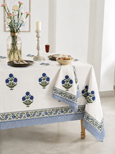 Eco-Friendly 100% Cotton <b>Tablecloth</b> Handcrafted Modern Floral Artisan Design Hand Block Printed Customizable Washable Cover - Product Image 4