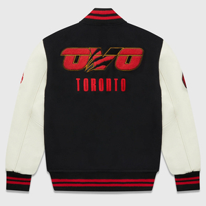 Chaqueta Varsity de los Toronto Raptors, Negra y Crema, con Logotipo de Búho Bordado, Estilo Preppy, Conferencia Oriental, División Atlántica - Product Image 2