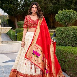 <b>Red</b> Floral Embroidered Lehenga Set Indian Wedding Outfit Heavy Dupatta Printed Stitched With Unstitched <b>Blouse</b> Lehenga Wholesale - Product Image 1