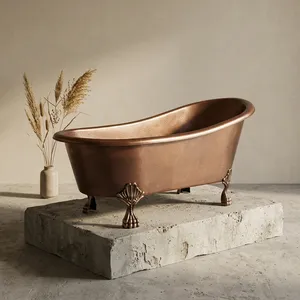 Handmade Copper <b>Bathtub</b> with Four Legs Antique Vintage Freestanding Copper Bath Tub - Product Image 6