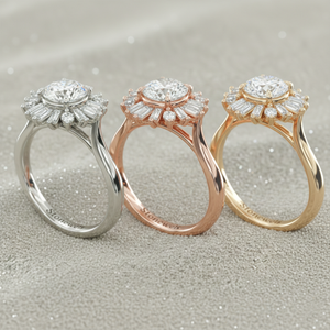 Anillo de Compromiso con Halo de Diamantes Cultivados en Laboratorio, Oro de 14K, Corte Redondo, Anillo de Novia con Diamantes Baguette, Fabricante de Joyería Personalizada - Product Image 6