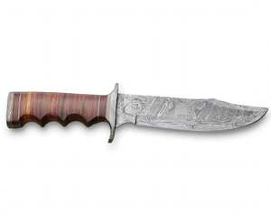 Handcrafted Damascus Steel Heavy Duty Utility <b>Craft</b> <b>Tool</b> Stacked Leather Handle Display Piece - Product Image 5