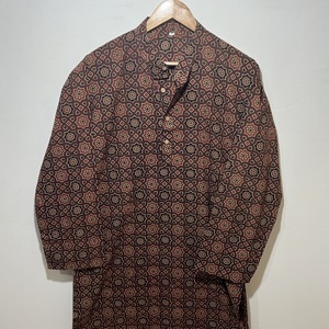 Luxury Men's Ethnic Long Kurta | 100% Cotton Full Sleeve | Traditional Floral <b>Block</b> <b>Print</b> Kurta - Product Image 5