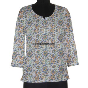 Tunique en coton indien imprimé main bloc pour femmes Chemise chemisier court Chemise indienne grossiste - Product Image 1