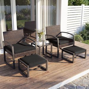 Set da conversazione da patio in 5 pezzi con 2 pouf e tavolino laterale in vetro temperato - Product Image 2
