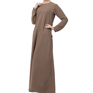 Robe Abaya longue marron à manches longues pour femme, en coton uni, col rond, coupe ample, style Moyen-Orient, pour usage quotidien - Product Image 6