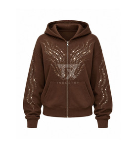 Wholesale Women Street Wear Rhinestone Hoodies Cotton Blended Rhinestone Hoodies - Product Image 1
