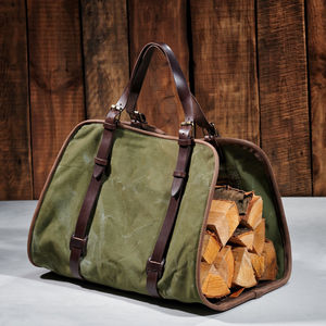 Porta leños de lona, accesorio decorativo para estufa de leña, soporte para leña, accesorio para chimenea, porta leños personalizado, portaleños de cuero - Product Image 1