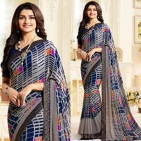 Saree Georgette Cetak Digital Elegan Wanita Terlaris untuk Pesta Pernikahan, Festival, Pakaian Tradisional India, Santai, dan Luar Ruangan