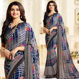 Sari en Georgette à imprimé numérique élégant pour femmes, très vendu, pour les mariages, les fêtes, les festivals, les tenues traditionnelles indiennes, décontractées, en plein air - Product Image 2