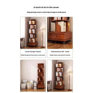 Libreria Girevole a 360° Aggiornata, Scaffale Portaoggetti a 6 Ripiani in Legno con Ruote, Stile Nordico - Product Image 5