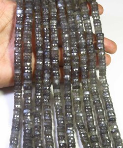 Magnifiques perles de pierre de lune grise naturelle, brin de 16 pouces, perles de pierre de lune en forme de roue Heishi, 7 mm, perles à facettes avec trou central - Product Image 4