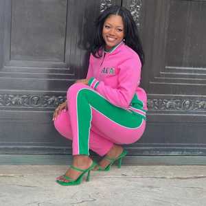 Chaqueta de Calentamiento AKA Air Tech Fleece Rosa Verde para Mujer, Bordado Chenille con Letras Griegas, Calidad Premium, Cierre de Cremallera, Corte Atlético - Product Image 5