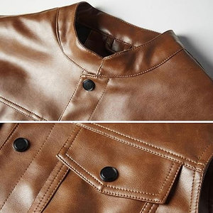 Vêtement en cuir cognac pour homme, poche à rabat solide, bouton pression, tenue tactique, best-seller, doux, durable, vêtements de club pour motards - Product Image 6