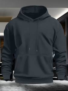 <b>Men's</b> Solid <b>Green</b> Fleece Pullover <b>Hoodie</b> Pocket Eco-Friendly Quick Dry Breathable Windproof Winter Casual Sportswear - Product Image 3