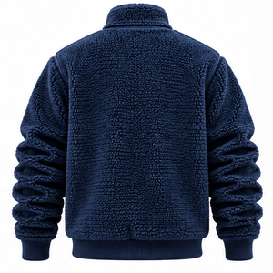 Hot Selling <b>Men's</b> Heavyweight Sherpa Fleece Jacket Navy Blue Stand Collar Full Zip <b>Thermal</b> Teddy Coat Outer Winterwear OEM - Product Image 2