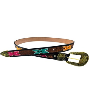 Personalized Design Multicolor Floral Hand Carving Original Cowhide Western Leather <b>Tooling</b> <b>Belt</b> for Men Women - Product Image 5