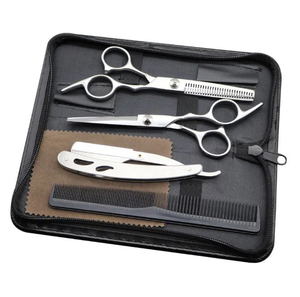 Kit de barbier professionnel en acier inoxydable, ensemble de ciseaux de coiffure, ciseaux à effiler, rasoir droit, peigne, kit de salon avec étui - Product Image 1