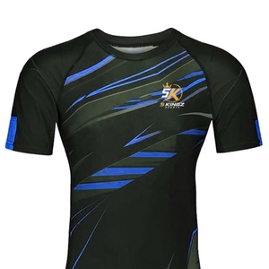 5 Sports Men's Compression Shirt Blue Black Sublimation Print Regular Breathable Moisture Wicking Front MMA Workout <b>Top</b> - Product Image 4