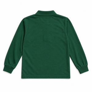 Camiseta Polo de Manga Larga Verde Botella con Bolsillo, Uniforme Escolar para Niños - Product Image 2