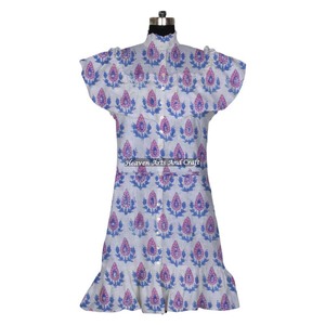 <b>Boho</b> Cotton Block Print <b>Dress</b> Handmade <b>Summer</b> <b>Dress</b> For Women, Floral Casual Wear, Lightweight Fabric, Beach-Ready Look - Product Image 3