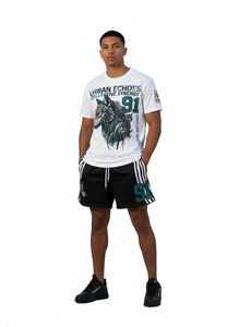Ensemble T-shirt et short décontracté surdimensionné en polyester/coton respirant avec impression par transfert thermique, motif graphique avant, col rond et cordon de serrage - Product Image 2