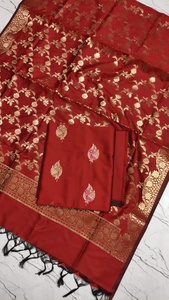 Ensemble de tissu traditionnel en soie Katan avec broderie fine Zari Meena et tissu pour costume trois pièces pour la mode festive et les mariages - Product Image 3