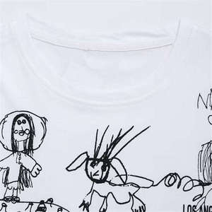 Unisex White Short Sleeve T-Shirt Hand Drawn Print Art Front Logo Summer Casual <b>Top</b> Adults Style Shirts - Product Image 3