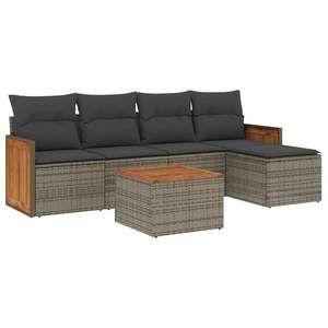 Conjunto de Sofás Grandes para Jardín en Ratán PE Gris Oscuro con Madera de Acacia Sólida, Muebles Elegantes para Exteriores - Product Image 2