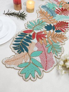 Handmade Beaded Fabric Table <b>Runner</b> Luxury Design Irregular Shape <b>Black</b> Gold Embroidery Eco-Friendly Durable Mats Pad - Product Image 4