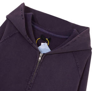 Sudaderas con Capucha y Cremallera para Hombre, Estilo Urbano, con Logotipo Personalizado OEM, Lavado Ácido, Vintage, Bordado Desgastado, 100% Algodón Grueso, Corte Cuadrado - Product Image 4