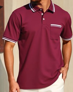 เสื้อโปโลแขนสั้นผู้ชาย สีพื้น ผ้าฝ้ายอ๊อกซ์ฟอร์ด ระบายอากาศดี ดีไซน์ลำลอง มีกระเป๋าหน้า แบบทอ - Product Image 5
