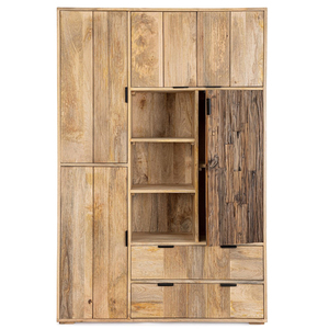 Modern Wooden Wardrobe With Flat Panel Doors 3 Shelves 2 Drawers 5 door <b>Sideboard</b> Solid Wood <b>Rustic</b> Bedroom Storage Cabinet - Product Image 3