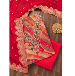 Ensemble Shalwar Kameez pour femme 2026, brodé, en soie et coton, pour fêtes, motifs ethniques modernes, 3 pièces non cousues, hiver - Product Image 1